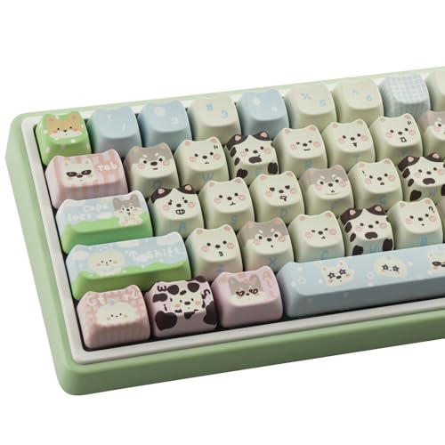 TYRIXKI PBT-Tastenkappen, 134 Tasten, niedlich, Farbstoff-Sublimation, Matcha-Grün, für Hunde, Mao-Profil, benutzerdefinierte Tastenkappen für Cherry Gateron MX Swithes, mechanische Tastaturen von TYRIXKI