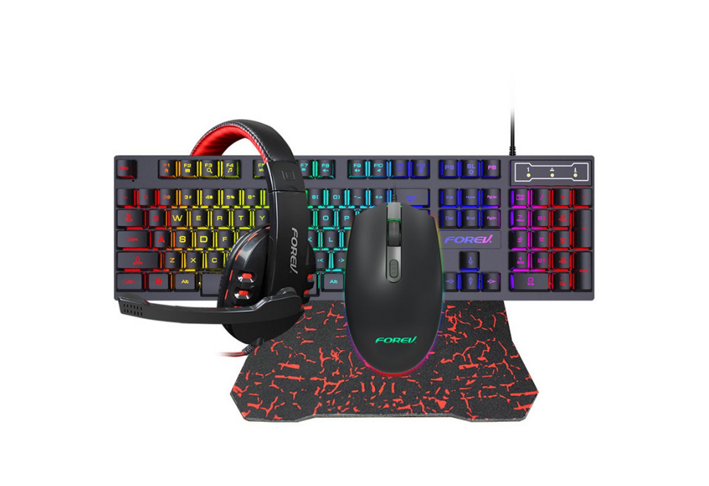 Tadow Gaming-Headset,RGB-Tastatur und Maus 4-teiliges Set,104 Tasten Tastatur- und Headset-Set, Kabelgebundenes Tastatur- und Maus-Set von Tadow