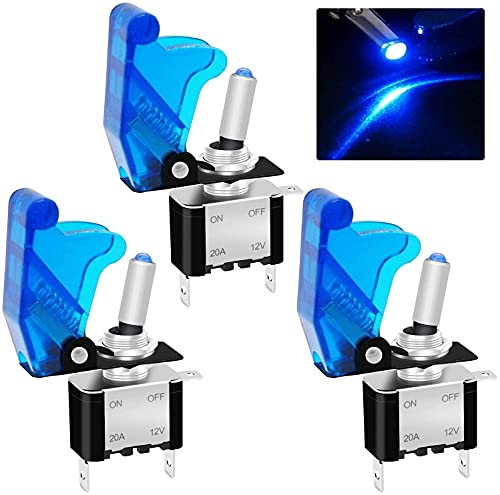 Taiss/3 Stück Kippschalter 12V DC 20A Blau LED Wippschalter beleuchtet 3 Pin EIN/AUS SPST mit blauer wasserdichter Sicherheitsabdeckung ASW-07D-BU+MZ von Taiss