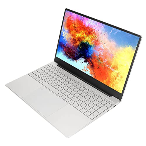 Ultradünner 15,6 Zoll Laptop, Tragbarer IPS FHD Laptop mit Tastatur mit Fingerabdruck Hintergrundbeleuchtung, für N5095 Window11, Silber (8+128G EU-Stecker) von Tangxi