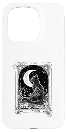 The Moon Tarot Card Gothic Kitten Cat Crescent Moon Design Hülle für iPhone 15 Pro von Tarot Card Reading Goth Clothing