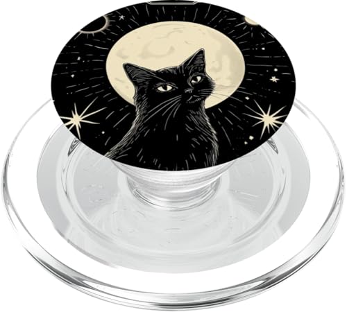 The Moon Tarot Card Halloween Black Cat Horror Aesthetic PopSockets PopGrip für MagSafe von Tarot Card Reading Goth Clothing