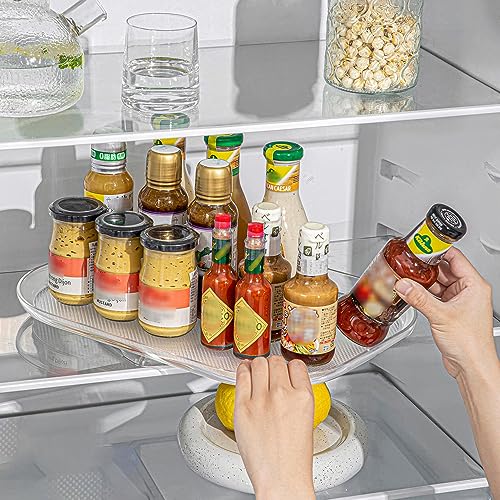 Lazy Susan Drehteller-Organizer für Kühlschrank, transparentes, drehbares, rechteckiges Aufbewahrungstablett für Schrank, Tisch, Speisekammer, Küche,Transparenter Plattenspieler-Organizer von Taruor