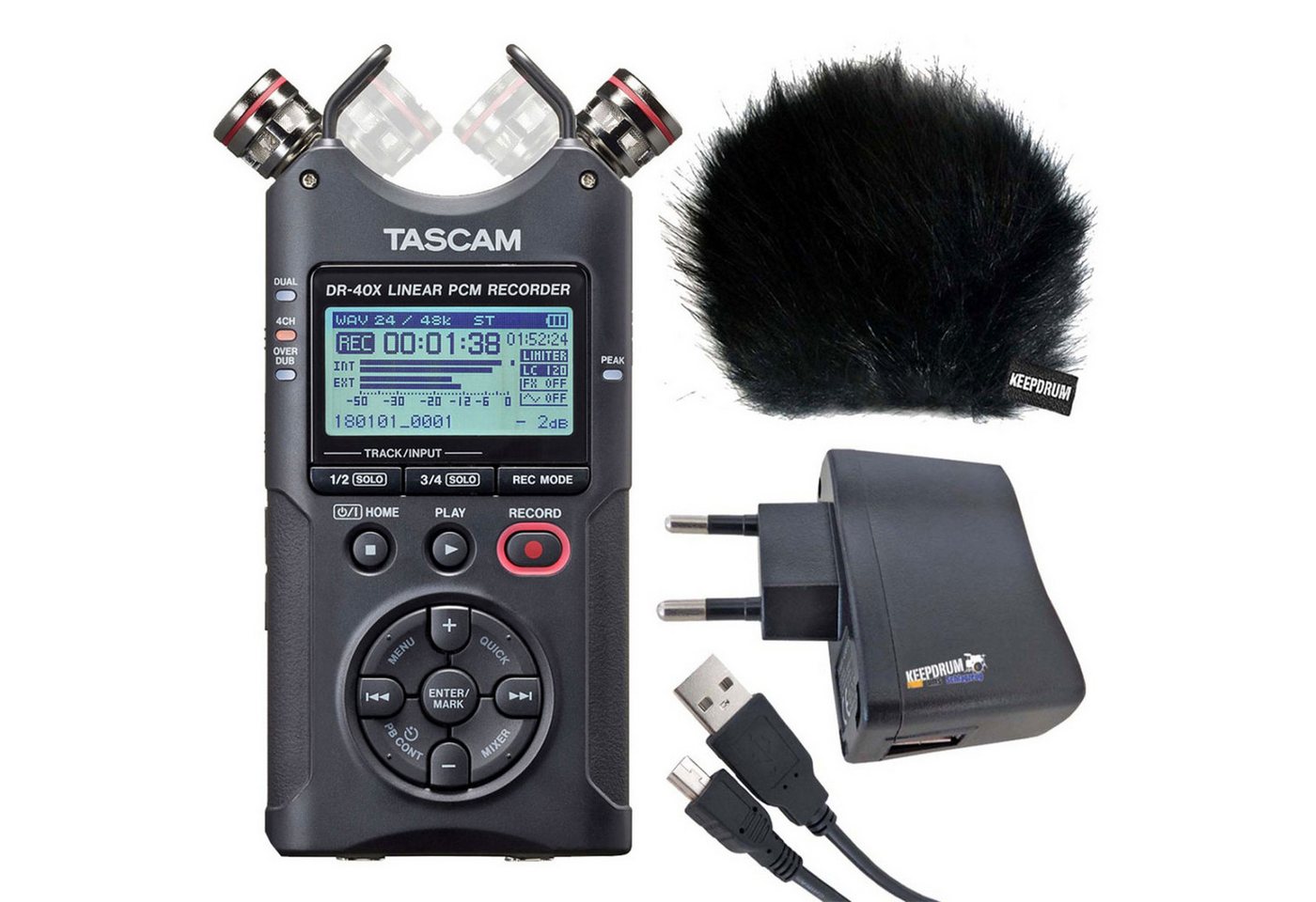 Tascam Tascam DR-40X Audio-Recorder mit Zubehör-Set Digitales Aufnahmegerät (Recorder) von Tascam