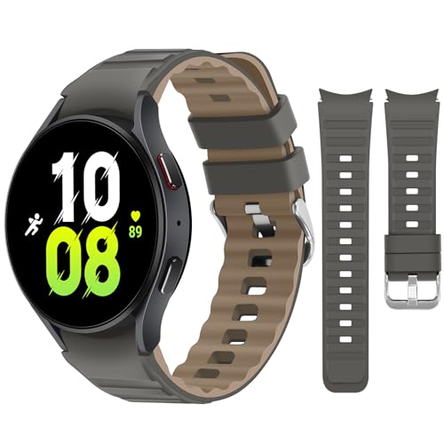 Tasikar Armbänder Kompatibel mit Samsung Galaxy Watch Ultra 47mm 7/6/5/4 Armband 40mm 44mm/Watch 6 Classic 43mm 47mm/Watch 5 Pro/4 Classic Weich Silikon Uhrenarmband für Herren Damen, Grau Kaffee von Tasikar