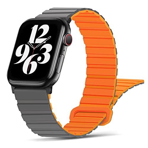 Tasikar Kompatibel mit Apple Watch Armband 42mm (Series 10) 41mm 40mm 38mm, Silikon Magnetverschluss Loop Ersatzarmband für iWatch Ultra SE Series 10 9 8 7 6 5 4 3 2 1 (Grau Orange) von Tasikar