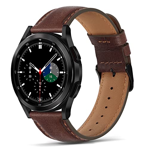 Tasikar Lederarmbänder kompatibel mit Samsung Galaxy Watch 7/6/5/4 Band/Watch 6 Classic 43 mm 47 mm/Watch 5 Pro Band, Echtlederarmband für Galaxy Watch 4 Classic/Watch 3, Dunkelbraun von Tasikar