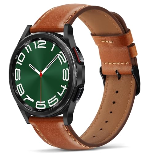 Tasikar Lederarmbänder kompatibel mit Samsung Galaxy Watch 7/6/5/4 Band/Watch 6 Classic 43 mm 47 mm/Watch 5 Pro Band, Echtlederarmband für Galaxy Watch 4 Classic/Watch 3, Klassisch braun von Tasikar