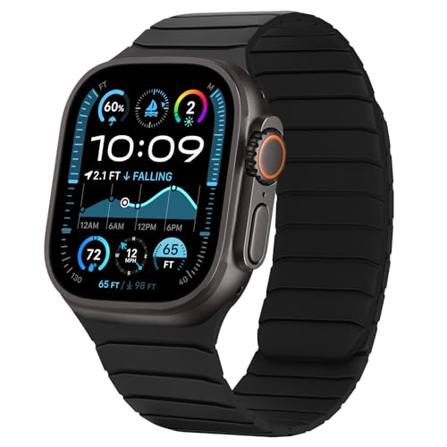 Tasikar Magnetisch Armband Kompatibel mit Apple Watch 49mm 46mm 45mm 44mm 42mm Weiches Silikon Ersatz Schlaufe Armband Kompatibel mit iWatch Ultra SE Series10 9 8 7 6 5 4 3, Schwarz von Tasikar