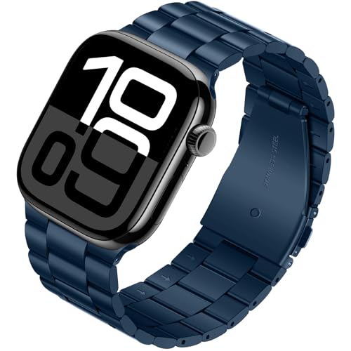 Tasikar Metal Armband Kompatibel mit Apple Watch 46mm(Series 10) 45mm 44mm 42mm Edelstahl Ersatz Armband Kompatibel mit Apple Watch SE 2 SE Series 10 9 8 7 6 5 4 3 2 1, Blau von Tasikar