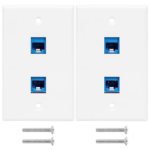 Tassety Ethernet-Wandplatte mit 2 Anschlüssen, RJ45 Cat6-Buchse auf Buchse, Inline-Kupplung, 2 Anschlüsse, 2 Stück von Tassety