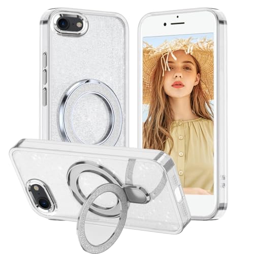 Tawarror Glitzer Handyhülle für iPhone 8/ iPhone SE 2020/2022 Hülle, Kompatibel mit MagSafe, Transparent Glitter Schutzhülle für iPhone SE 2/3 mit Ring Ständer Hart PC Kratzfest + TPU Stoßfest Case von Tawarror