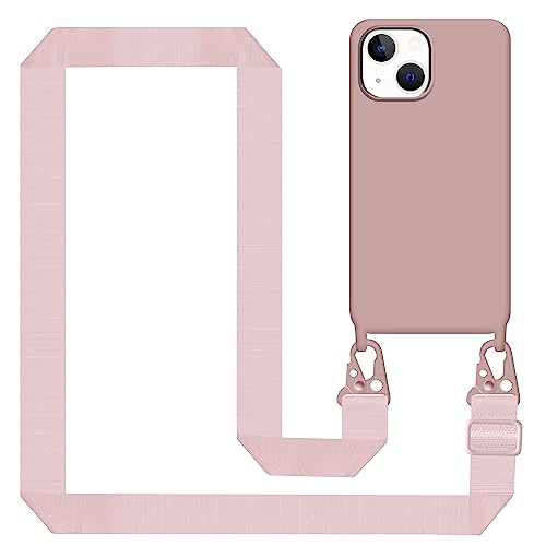 Tawarror Handykette für iPhone 14 Hülle mit Band, Handyhülle iPhone 14 Case Silikon mit Kette Stoßfest Schutzhülle mit Weichem Mikrofaser-Innenfutter, Kordel zum Umhängen, Rosa von Tawarror