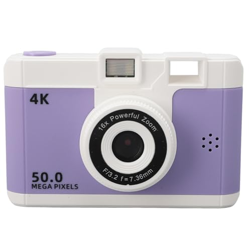 1080P-Digitalkamera, 50 MP, Vorne und Hinten, Dual-Kameras, Kleine Kamera mit 8-fachem Digitalzoom, 2,4-Zoll-Bildschirm, 800 MAh Akku, Tragbare Reise-Videokamera (Purple) von Tbest