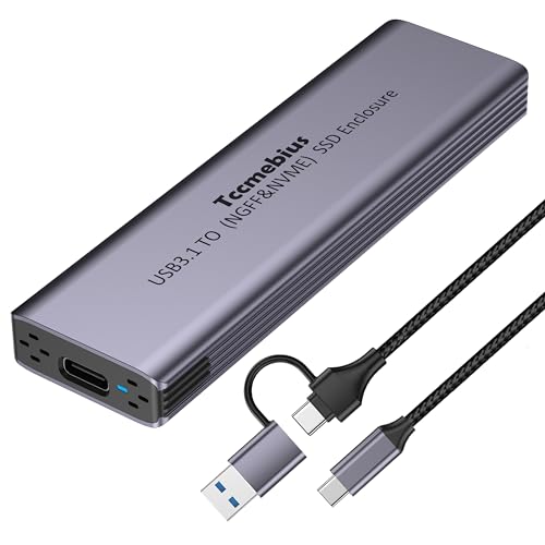 Tccmebius M.2 NVMe NGFF SSD Gehäuse, Aluminium USB 3.1 Gen2 10Gbps Extern Gehäuse für NVMe PCIe SATA M und M&B Key in 2230/2242/2260/2280, Mit 2-in-1 USB A/C Kabel, Unterstützung UASP Trim (TCC-S186) von Tccmebius