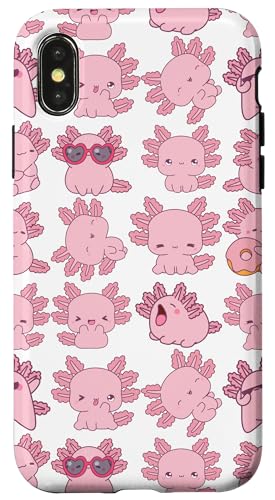 Hülle für iPhone X/XS Lustig, niedlich, entzückend, lachend, lustiges Haustier, rosa Cartoon-Axolotls von TeaTime Design Studio