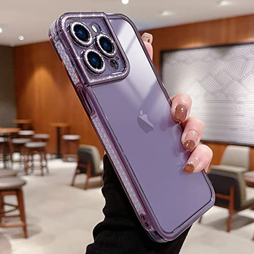 Teageo für iPhone 14 Pro Hülle Crystal Clear Mädchen Glitzer Diamant Muster Handyhülle Weiche Silikon Kameraschutz Kratzfest Stoßfeste Schutzhülle for iPhone 14 Pro 6.1 inch, Dunkellila von Teageo