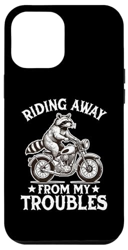 Hülle für iPhone 12 Pro Max Riding Away From My Troubles Motorradfahrer, Biker, Waschbär von Team Trash Raccoon Motorcycle Designs