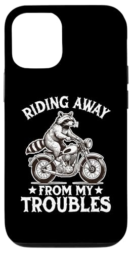 Hülle für iPhone 13 Riding Away From My Troubles Motorradfahrer, Biker, Waschbär von Team Trash Raccoon Motorcycle Designs