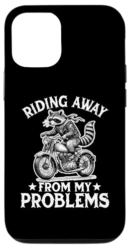 Hülle für iPhone 14 Pro Riding Away From My Problems Motorradfahrer Biker Waschbär von Team Trash Raccoon Motorcycle Designs