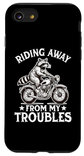 Hülle für iPhone SE (2020) / 7 / 8 Riding Away From My Troubles Motorradfahrer, Biker, Waschbär von Team Trash Raccoon Motorcycle Designs