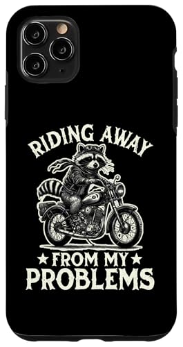 Hülle für iPhone 11 Pro Max Riding Away From My Problems Motorradfahrer Waschbär von Team Trash & Raccoon Motorcycle Designs