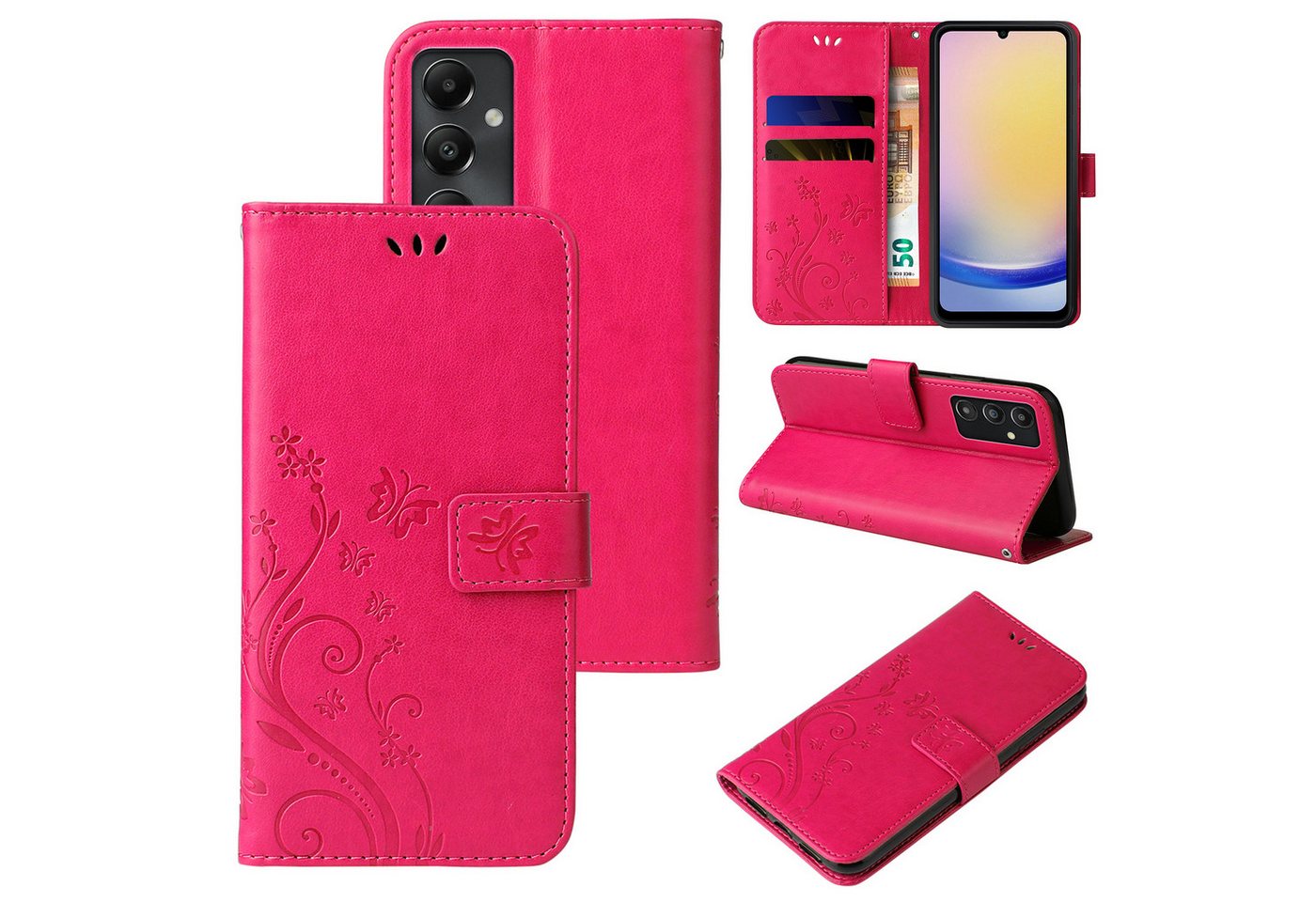 Tec-Expert Handyhülle Cover Tasche Hülle für Samsung Galaxy A25 5G, Klapphülle Case mit Kartenfach Fliphülle aufstellbar, Motiv Blumen von Tec-Expert