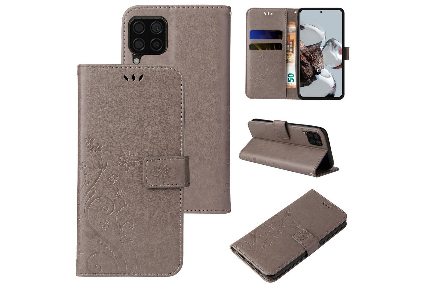 Tec-Expert Handyhülle Cover Tasche Hülle für Huawei P40 Lite 6,4 Zoll, Klapphülle Case mit Kartenfach Fliphülle aufstellbar, Motiv Blumen von Tec-Expert