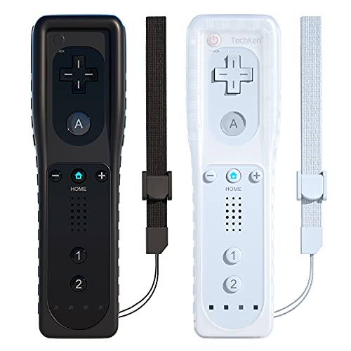 TechKen Fernbedienung f眉r Wii, 2 St眉ck, kompatibel mit Wii-Fernbedienung, mit Silikon und Handschlaufe (wei脽 und schwarz) von TechKen