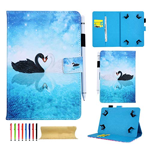 Universal Case for 7-inch Tablet, Techcircle Slim Folding PU Leather Stand Magnetic Cover for Galaxy Tab E Lite 7.0, Fire 7 2019/2017, Dragon Touch/Acer/HP/LG/RCA 7" Android Tablet, Black White Swan von Techcircle