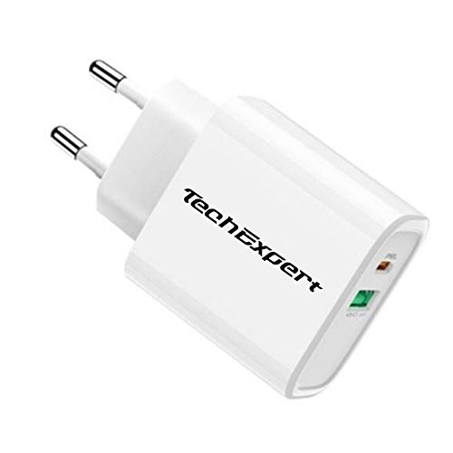 Ladegerät USB A + USB C Quickcharge 3.0 + Power Delivery 18W (QC 3.0 Weiß) von TechExpert