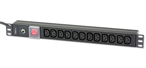 Techly Rack 19'' 1U power strip for UPS 250V/16A 12x C13 sockets cable C20 plug von Techly