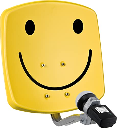 TechniSat DIGIDISH 33 – Satelliten-Schüssel für 1 Teilnehmer (33 cm kleine Sat Anlage - Komplettset mit Wandhalterung und Satfinder V/H-LNB) Smiley, gelb von TechniSat