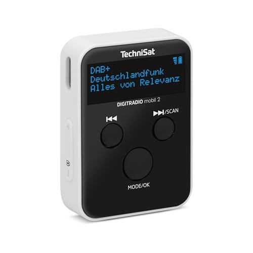 TechniSat DIGITRADIO mobil 2 – Portables DAB+/FM Mini-Radio mit integriertem Akku (wiederaufladbares Taschenradio, Kopfhörer, OLED Display, Favoritenspeicher) schwarz/weiß von TechniSat