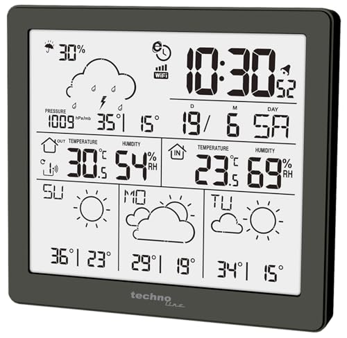 WD2200 - Wetterstation mit 3 Tage Wettervorhersage, Inklusive Außensender, Daten auf der Station und auf dem Handy (App direct weather) von Technoline