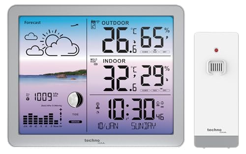 WS6520 Wetterstation mit farbiger Anzeige, Funkuhr, Temperaturanzeige, Schimmelwarnung, Tendenzen, Vorhersagen, Animationen - einfch alles, was man sich vorstellen kann von Technoline