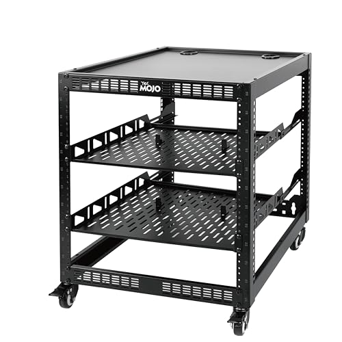 Tecmojo 12U Netzwerk-Rack mit offenem Rahmen für Server und AV-Ausrüstung, Server-Rack mit 4 Pfosten mit Rollen, mobiles Server-Rack mit 2 1U-Server-Rack-Regalen und Montagematerial, AV-Rack für von Tecmojo