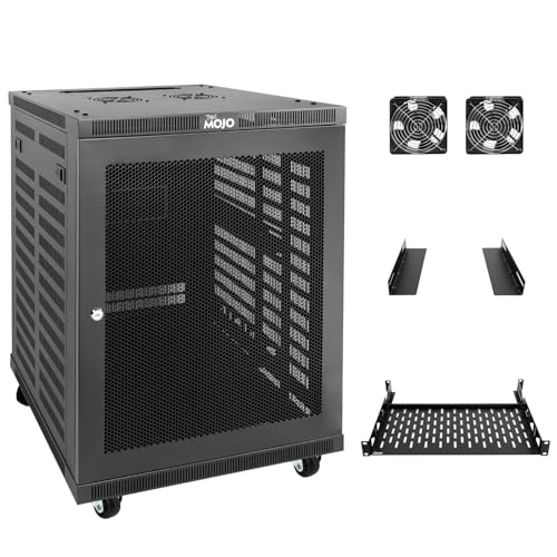 Tecmojo 15U Wandhalterung, 45 cm tief, geschlossenes Wandhalterungs-Set enthält 1U-Regal, L-förmige Halterung, 2 x Kühlventilator, abschließbare Tür und Hardware, Rollen, 15U Rack für 48,3 cm große von Tecmojo