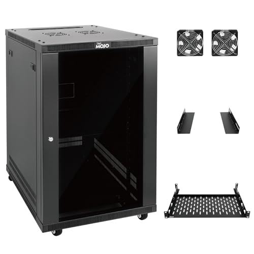 Tecmojo 18U Wandhalterung, 45 cm tief, geschlossenes Wandhalterungs-Rack-Set enthält 1U-Regal, L-förmige Halterung, 2 x Kühlventilator, abschließbare Tür und Hardware, 18U Rack für 48,3 cm große von Tecmojo