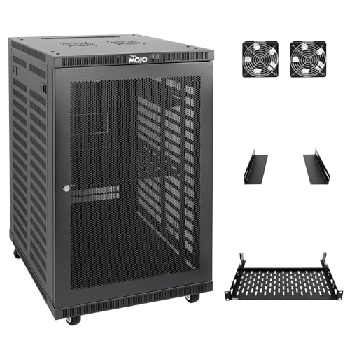 Tecmojo 18U Wandhalterung, 45 cm tief, geschlossenes Wandhalterungs-Set enthält 1U-Regal, L-förmige Halterung, 2 x Kühlventilator, abschließbare Tür und Hardware, 18U Rack für 48,3 cm Geräte, Netztür von Tecmojo