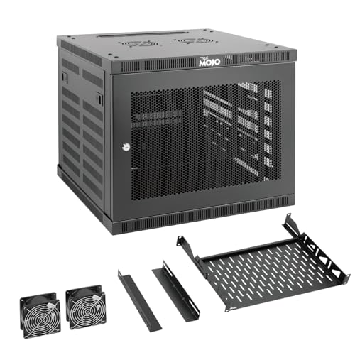 Tecmojo 9U Wandhalterung, 45 cm tief, geschlossenes Wandhalterungs-Rack-Set enthält 1U-Regal, L-förmige Halterung, 2 x Kühlventilator, abschließbare Tür und Hardware, 9U-Gestell für 48,3 cm Geräte, von Tecmojo