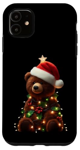 Hülle für iPhone 11 Niedlicher Teddybär mit Weihnachtsmütze und Weihnachtsbeleuchtung für Kinder und Jungen von Teddy Bear With Santa Hat And Christmas Products