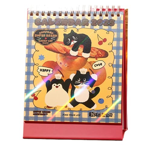 Teksome Brotkalender 2025, Cartoon-Tischkalender 2025 - Brotmuster-Design 2025 Tischkalender | Stehender Desktop-Kalender 2024–2025, 14 x 18 cm, monatlicher akademischer Planer aus dickem Papier von Teksome