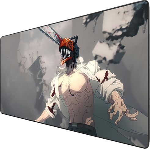 Chainsaw Man Anime-Mauspad, großes Gaming-Mauspad, wasserfest, mit Gummibasis, rutschfest, strukturierte Oberfläche, ideal für PC und Laptop, Maße (900 x 400 mm) von Telabakolu