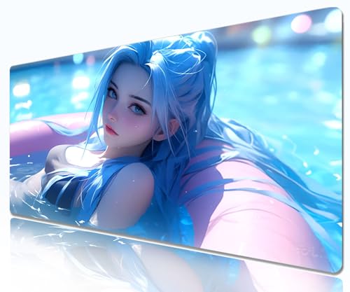 League of Legends Jinx Mauspad | Großes niedliches Mauspad | Blau | XXL 800 x 300 | Schreibtischunterlage wasserdicht - rutschfest Jinx von Telabakolu