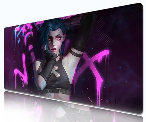 League of Legends Jinx Mauspad | Großes niedliches Mauspad | Blau | XXL 800x300 | Schreibtischunterlage wasserdicht - rutschfest von Telabakolu