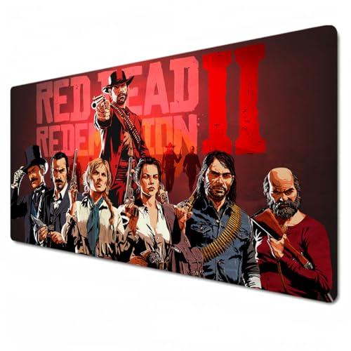 Telabakolu Dead Redemption 2 Mauspad, rot Dead Gaming-Mauspad, XXL, 800 x 300 cm, Büro-Schreibtischunterlage ist groß, wasserdicht, rutschfest, Morgan von Telabakolu