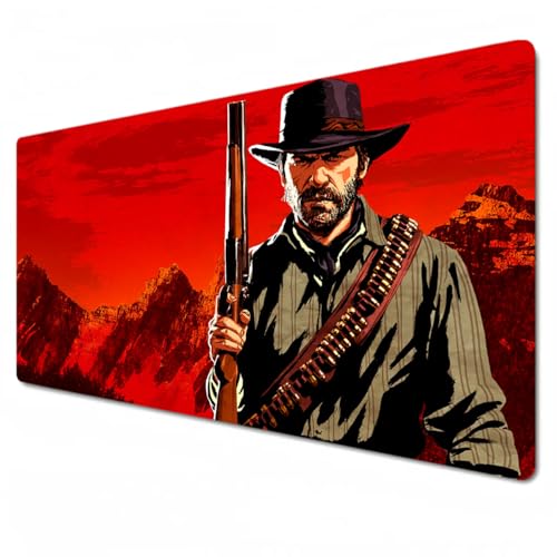 Telabakolu Dead Redemption 2 Mauspad, rot Dead Gaming-Mauspad, XXL, 800 x 300 cm, Büro-Schreibtischunterlage ist groß, wasserdicht, rutschfest, Morgan von Telabakolu