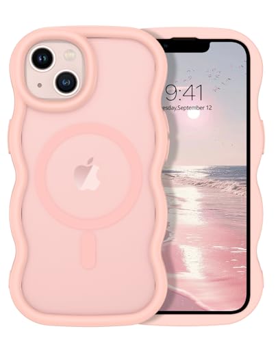 Telaso Magnetische Hülle für iPhone 13, Hülle für iPhone 14 Wellen Lockige Form kompatibel mit MagSafe Handyhülle iPhone 13/14 Case für Frauen und Mädchen Stoßfest Cover Rosa von Telaso