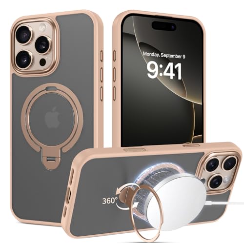 Telaso Magnetisch für iPhone 16 Pro Hülle, kompatibel mit Magsafe mit 360° Drehbarer magnetischer Ständer Ringhalter, Transluzente Matte Rückseite TPU Bumper Militärqualität iPhone 16 Pro Hülle, von Telaso